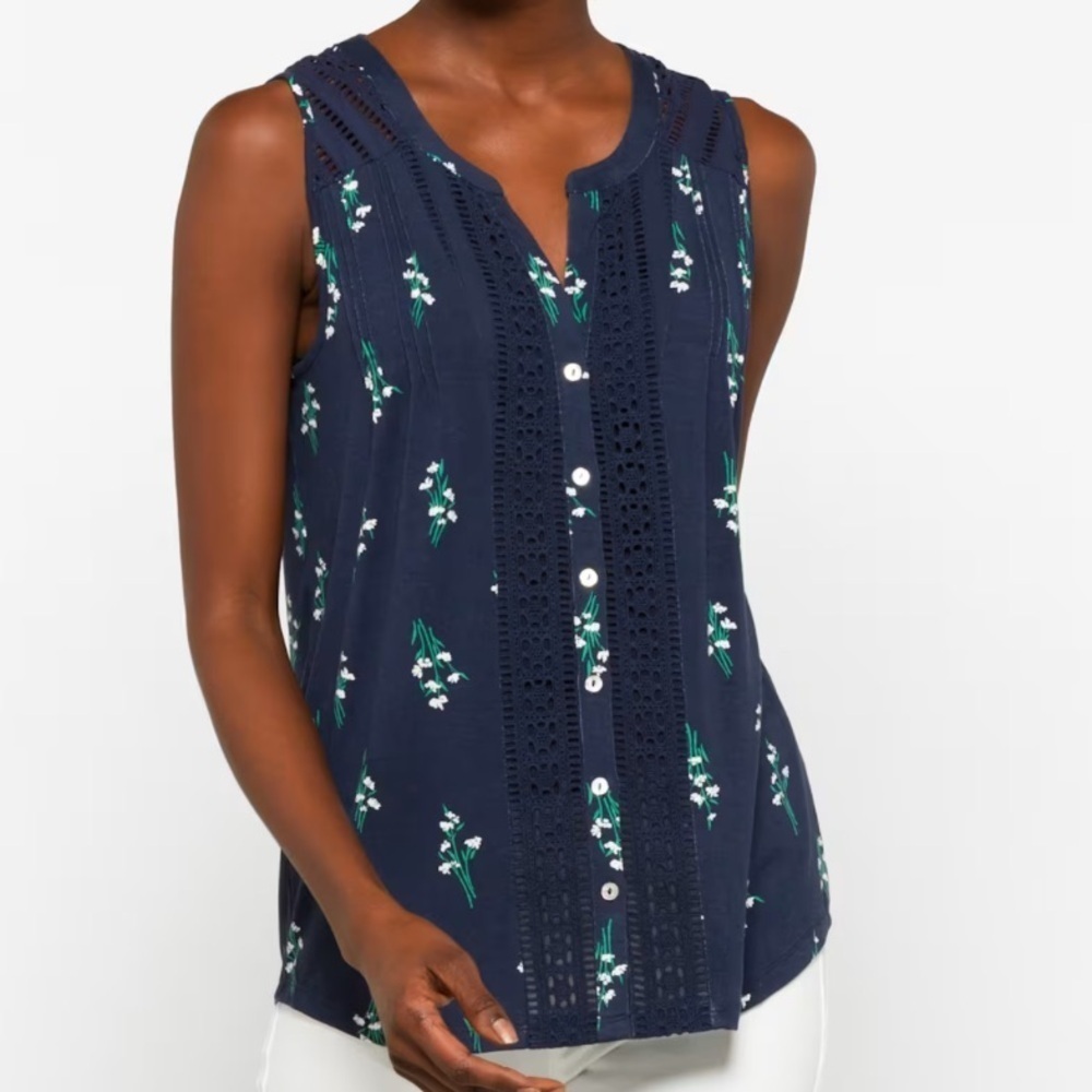 Daniel Rainn - Dalenna Crochet Trim Knit Top. Size XXL. Navy Floral. NWT. Blouse